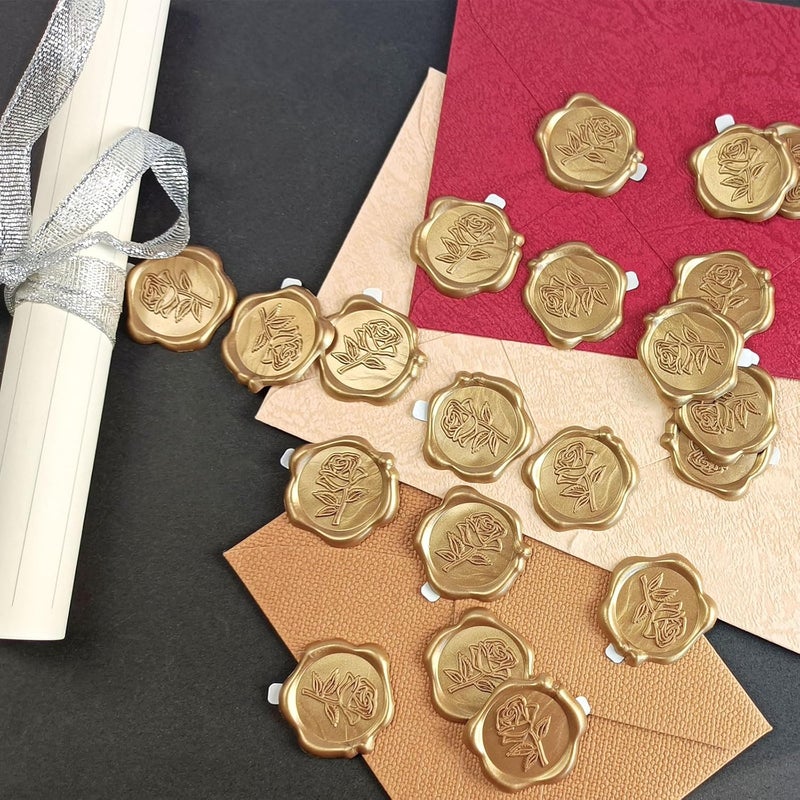 Pilloze 50 Pcs Gold Rose Wax Seal Stickers, Rose Envelope Wax Seal, Wedding Invitation Accessories, Easy to Use Gold Envelope Stickers with Good Adhesion - Image 3